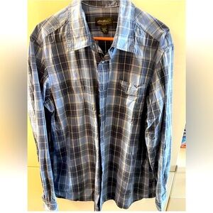 eddie bauer button up shirt mens XL  blue plaid 100% cotton Long Sleeves